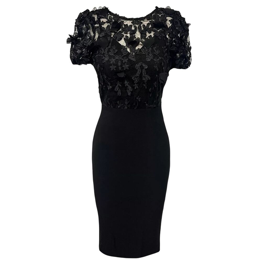 Dress the Population Black Floral Appliqué Midi Dress